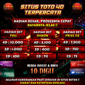 Bet4d Situs Toto 4D Dengan 3 Tipe Bet Togel Resmi Hadiah Terbesar